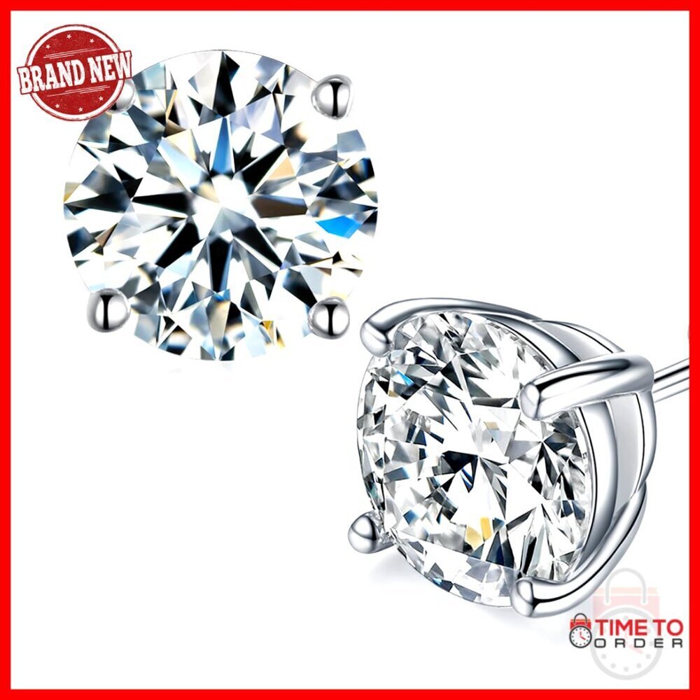 Lab Created Moissanite Stud Earrings 18K White Gold Plated Sterling Silver